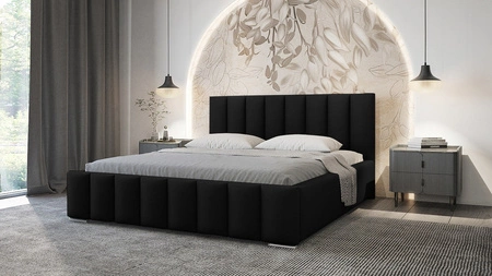 Łóżko tapicerowane Foggo 160x200 czarne stylowe łóżko z pojemnikiem na pościel wygodny zagłówek zachwyca eleganckim designem