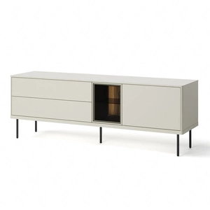 Szafka RTV Epiro 161 cm beżowy / dąb ciemny nowoczesny design i wysoka jakość wykonania szafka z przeszklonym frontem i oświetleniem LED