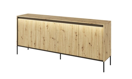Komoda Trend 193 cm dąb artisan wyjątkowy design pojemna komoda do salonu z oświetleniem LED charakterystyczne ryflowane fronty