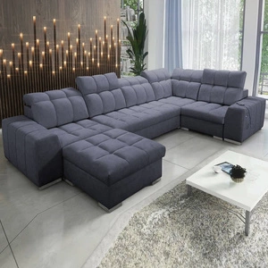 Narożnik z funkcją spania Luigi IV grafitowy lewostronny elegancki narożnik do salonu wykonany z miękkiej tkaniny typu velvet