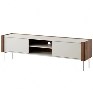 Szafka RTV Tantuni 180 cm orzech warmia / beżowy stylowa szafka pod telewizor w modnym stylu zaokrąglone krawędzie frontów