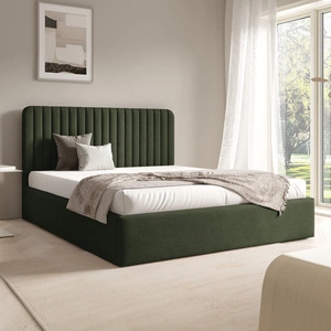 Łóżko tapicerowane Faro 140x200 zielone wygodne łóżko do sypialni designerskie wezgłowie o subtelnie zaokrąglonym kształcie