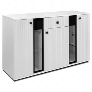 Komoda z szufladą Senja 140 cm biała elegancki design ozdobny ryflowany front z metalowym uchwytem