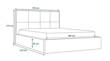 Łóżko tapicerowane Mona 160x200 butelkowa zieleń z pojemnikiem w nowoczesnym skandynawskim stylu z pikowanym zagłówkiem z kryształkami