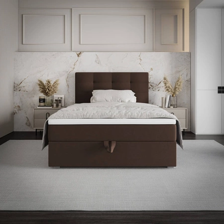 Łóżko kontynentalne Flint 100x200 brązowe w nowoczesnym skandynawskim stylu z tapicerowanym zagłówkiem łóżko z pojemnikiem