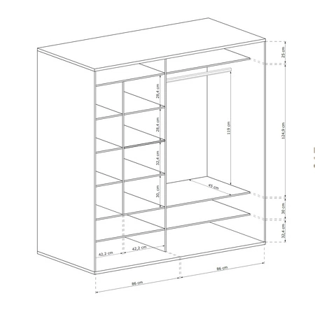 Szafa przesuwna z lustrem Cali 179 cm dąb artisan / czarny stylowa szafa z lamelami w kolorze drewna idealna szafa do sypialni czy garderoby