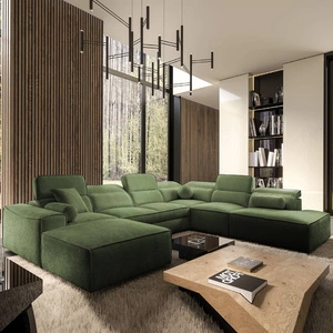 Narożnik z funkcją spania Viano X zielony lewostronny designerski narożnik do salonu w nowoczesnym stylu regulowane zagłówki