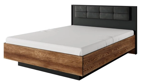 Łóżko Dover 160x200 cm z pojemnikiem na pościel kasztan / antracyt idealne łóżko do sypialni z częściowo tapicerowanym zagłówkiem