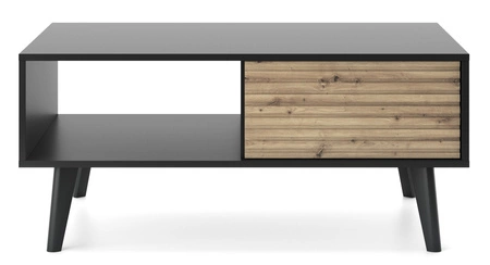 Stolik kawowy Saipan czarny / dąb artisan z szufladami elegancka forma nowoczesny design blat odporny na rozlane ciecze