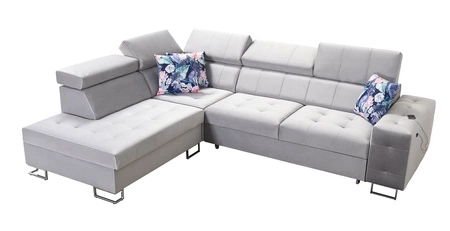 Narożnik z funkcją spania Hampton VII bordowy lewostronny narożnik do pokoju wykonany z aksamitnej tkaniny o gładkiej powierzchni