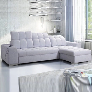 Narożnik z funkcją spania Luigi szary popiel prawostronny narożnik z dwoma pojemnikami na pościel tkanina o ciekawej strukturze