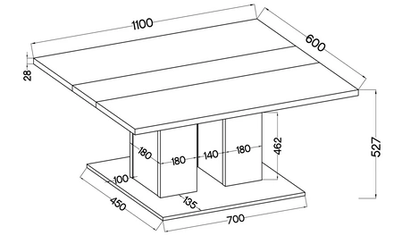 Stolik kawowy Salem dąb sonoma jasny / czarny nowoczesny design mebla blat odporny na rozlanie cieczy