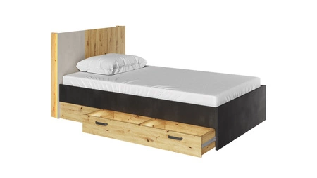 Zestaw mebli Qubic dąb artisan / raw steel / silk flou modny zestaw mebli o oryginalnym designie bryły z subtelnym oświetleniem LED