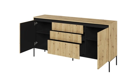 Komoda z szufladami Trend 166 cm dąb artisan funkcjonalna komoda o wyjątkowym designie ryflowane fronty z subtelnym oświetleniem