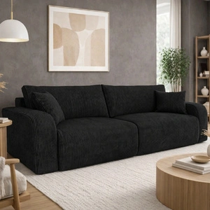 Kanapa rozkładana Fiesta czarna funkcjonalna sofa do salonu z pojemnikiem na pościel elegancki wygląd sztruksowa tkanina