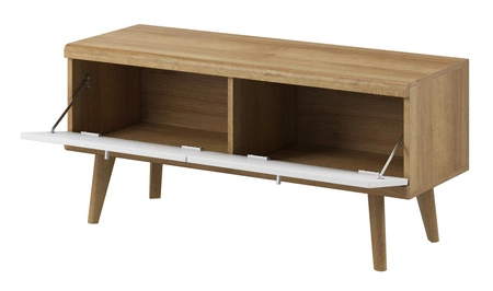 Meblościanka Primo dąb riviera / biała nowoczesny design obrzeża wykończone specjalną okleiną i system cichego domykania