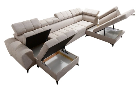 Narożnik z funkcją spania Bolmso VI szary lewostronny wygodny narożnik z regulowanymi zagłówkami dekoracyjne pikowania na siedzisku