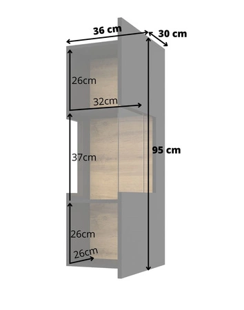 Szafka wisząca Ava 36 cm czarny / dąb wotan elegancka witryna do salonu idealna do każdego wnętrza elementy z bezpiecznego szkła hartowanego