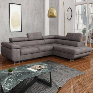 Narożnik z funkcją spania Ganta szary prawostronny nowoczesna tkanina welurowa gwarantuje najwyższy komfort i funkcjonalność