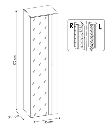 Słupek łazienkowy wiszący Capri 45 cm dąb craft złoty funkcjonalny design stylowa szafka z lustrem i szklanymi półkami