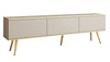 Szafka RTV Luxury 175 cm beżowa elegancki design stylowy ryflowany front korpus zwieńczony złotą listwą złote metalowe nogi