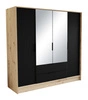 Szafa z lustrem Norel 200 cm dąb artisan / czarny stylowa szafa o nowoczesnym designie z ryflowanymi frontami i pojemnymi szufladami