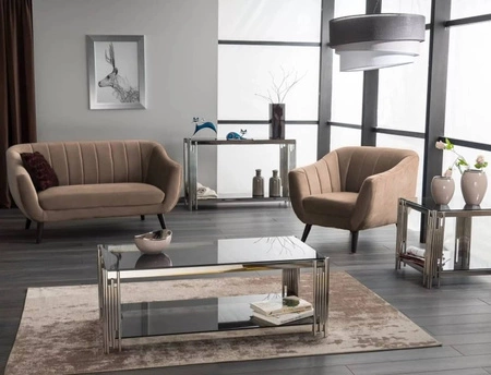 Fotel Elite beżowy funkcjonalny oraz nowoczesny fotel do salonu komfortowy podczas wypoczynku drewniane nogi