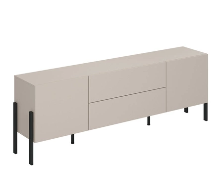 Szafka RTV Jukon 204 cm beżowa elegancka forma szafki z szufladami w nowoczesnym stylu system otwierania push to open metalowe czarne nogi