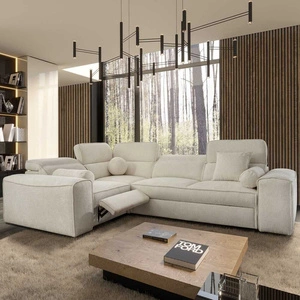 Narożnik z funkcją spania Viano II Lux kremowy lewostronny designerski narożnik do salonu z komfortowym wysuwanym podnóżkiem