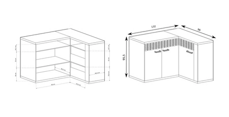 Komoda narożna Natural 132x96 cm dąb ribbeck designerska komoda z szufladami i oświetleniem LED dekoracyjna drewniana listwa