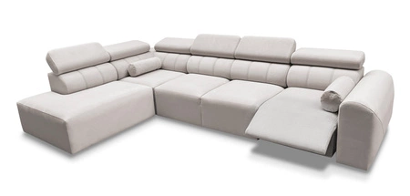 Narożnik z funkcją spania Cantare XI Lux kość słoniowa lewostronny komfortowy narożnik do salonu z podnoszonym podnóżkiem miękka tkanina