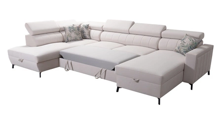 Narożnik z funkcją spania Savona VI grafitowy prawostronny elegancki i komfortowy narożnik do salonu z dwoma pojemnikami na pościel