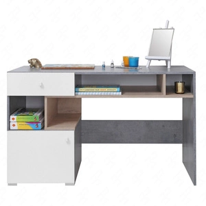 Biurko z szufladą Epsilon 125 cm beton / białe / dąb stylowe i funkcjonalne do pokoju młodzieżowego