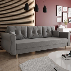 Sofa z funkcją spania Wilkins jasny szary elegancka sofa do salonu w stylu skandynawskim zaoblone boczki nadają charakteru