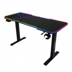 Biurko gamingowe E-Talisman czarny / fioletowy biurko z regulacją wysokości blat w całości pokryty podkładką z oświetleniem LED