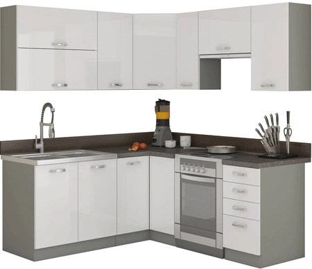 Zestaw mebli kuchennych narożny Bianka 170x190 cm fronty w połysku niepowtarzalny styl szafek dopasuje się do wnętrza każdej kuchni