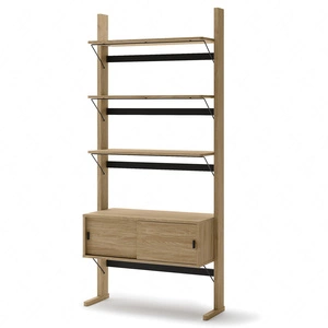 Regał Ollie 88 cm dąb olejowany / czarny modny regał z drzwiami przesuwanymi idealna propozycja do biura lub pokoju nastolatka