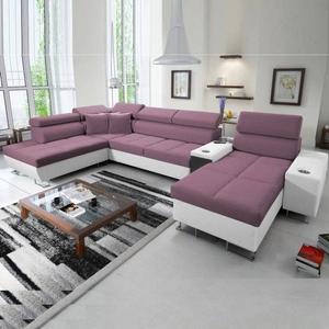 Narożnik z funkcją spania Dafni V wrzosowy / biały prawostronny velvet wygodny i komfortowy narożnik z regulowanymi zagłówkami