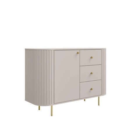 Komoda z szufladami Ovalio 123 cm beżowa elegancka komoda o wyjątkowo stylowym designie owalny kształt podkreślony frezowaniami