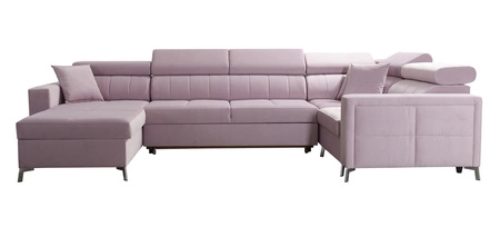 Narożnik z funkcją spania Nausa V szary lewostronny elegancki narożnik do salonu wykonany z miękkiej tkaniny typu velvet