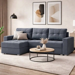 Narożnik z funkcją spania Pablos ciemny szary uniwersalny narożnik z pojemnikiem na pościel dekoracyjne pikowania na siedzisku