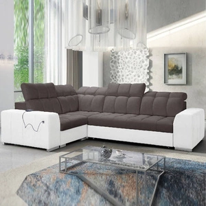 Narożnik z funkcją spania Luigi II brązowy / biały lewostronny komfort podczas codziennego wypoczynku narożnik z pojemnikiem na pościel