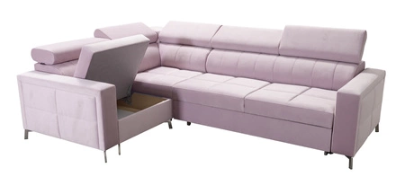 Narożnik z funkcją spania Nausa II grafitowy lewostronny velvet dekoracyjne przeszycia na siedzisku narożnik z pojemnikiem na pościel