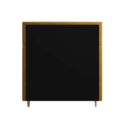 Łóżko kontynentalne Benet 120x200 musztardowe w nowoczesnym skandynawskim stylu z tapicerowanym zagłówkiem oraz zanóżkiem łóżko z pojemnikiem