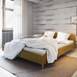 Łóżko tapicerowane Ivrea 140x200 musztardowe z zagłówkiem w nowoczesnym stylu idealne do sypialni