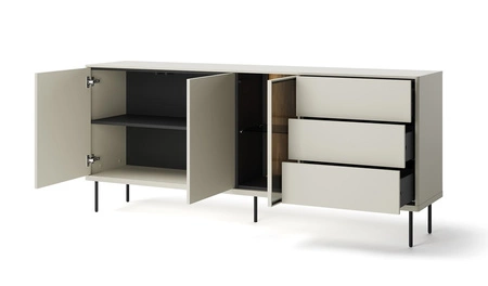 Komoda z szufladami Epiro 194 cm beżowy / dąb ciemny pojemna komoda do salonu gustowny przeszklony front bezuchwytowa bryła