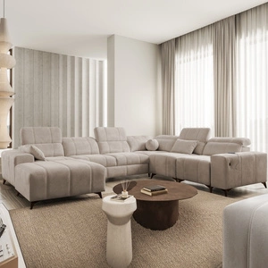 Narożnik z funkcją spania Penejos VIII ciemny beżowy lewostronny stylowy narożnik rozkładany wykonany z wytrzymałej tkaniny