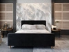 Łóżko tapicerowane Isara 160x200 czarne z pojemnikiem w nowoczesnym skandynawskim stylu z charakterystycznym wezgłowiem oraz z zanóżkiem