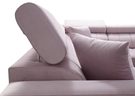 Narożnik z funkcją spania Nausa II beżowy prawostronny velvet dekoracyjne przeszycia na siedzisku narożnik z pojemnikiem na pościel