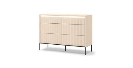 Komoda z szufladami Trend 130 cm beżowa pojemna komoda do sypialni o wyjątkowym designie ryflowane fronty z subtelnym oświetleniem